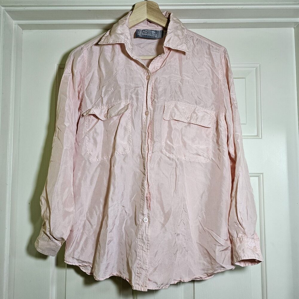 Sorrel International Petites Women's Silk Blouse Light Pink Buttondown Size PM